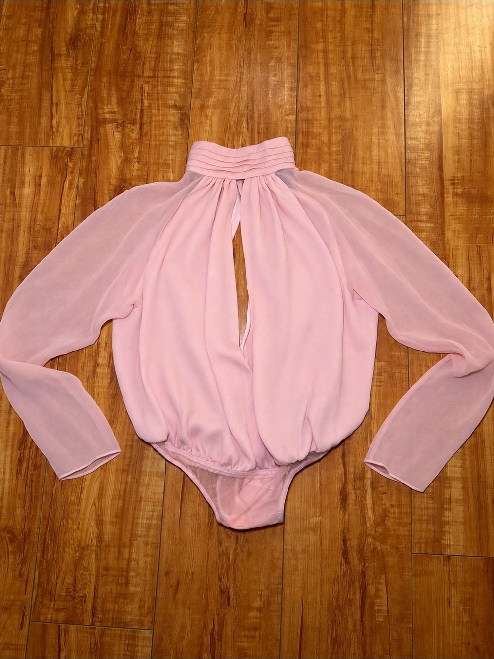Fleur du Mal Blush Pink Long-Sleeve Silk Bodysuit